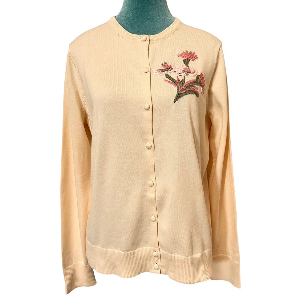 Brooks Brothers Supima Cotton Cardigan Sweater Size L Floral Embroidered